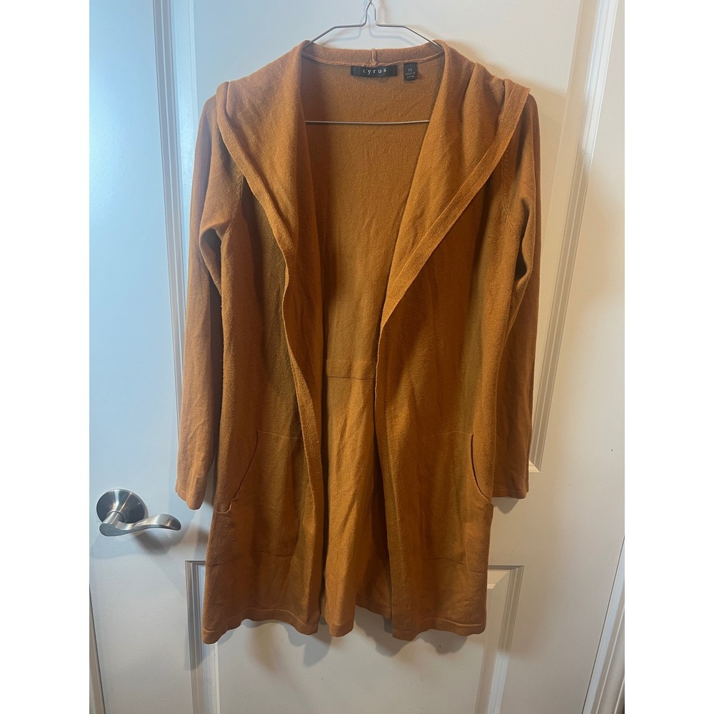 Cyrus Women Cardigan Hooded Open Front Mustard Yellow XS